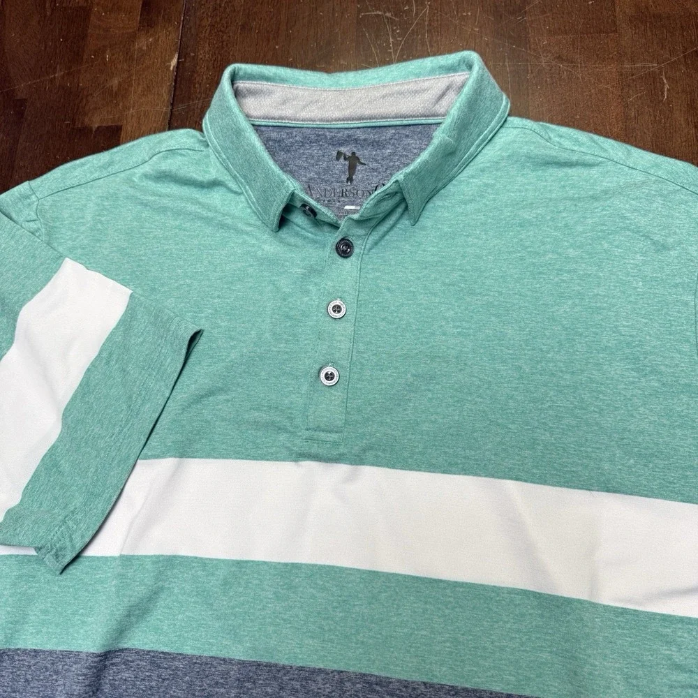 Anderson Ord Polo Shirt Men XL Color Block Striped Short Sleeve Golf Performance